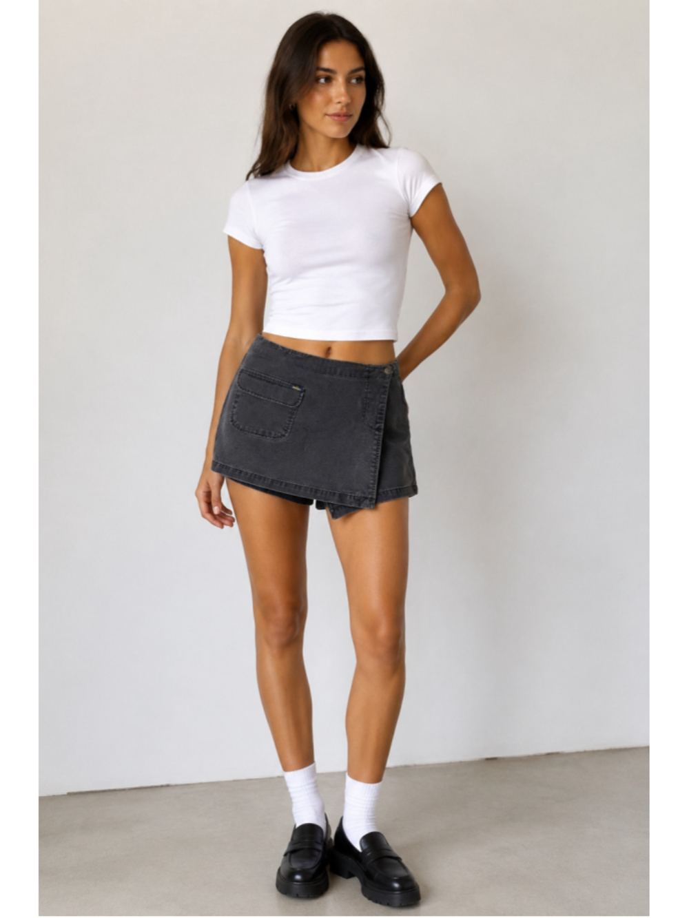 Bonjour Charcoal Black Denim Wrap Skort Y2K Style